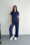 Osy Modal Yumuşak Dokulu Kumaş Kısa Kollu Yakalı T-shirt Pantalon ikili Takım- Lacivert