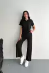 Osy Modal Yumuşak Dokulu Kumaş Kısa Kollu Yakalı T-shirt Pantalon ikili Takım- Siyah