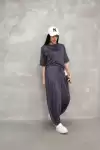 Modal Yumuşak Dokulu Kumaş Oversize Bisiklet Yaka T-shirt Jogger Eşofman Altı Eşofman Takımı-Antrasit