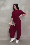 Osy Modal Yumuşak Dokulu Kumaş Oversize Bisiklet Yaka T-shirt Jogger Eşofman Altı Eşofman Takımı - Bordo