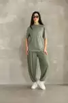 Osy Modal Yumuşak Dokulu Kumaş Oversize Bisiklet Yaka T-shirt Jogger Eşofman Altı Eşofman Takımı - Haki