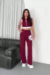 Osy Modal Yumuşak Dokulu Kumaş Tam Fermuarlı Crop Pantalon İkili Takım - Bordo