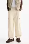Oversize %100 Cotton Erkek Kargo Pantolon Bej