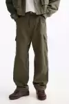 Oversize %100 Cotton Erkek Kargo Pantolon Haki