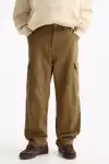 Oversize %100 Cotton Erkek Kargo Pantolon Kahverengi