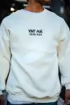Oversize Bisiklet Yaka Üç İplik Baskılı SweatShirt - Beyaz