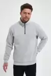 Oversize Yarım Farmuarlı Yakalı Basic SweatShirt - Gri