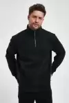 Oversize Yarım Farmuarlı Yakalı Basic SweatShirt - Siyah