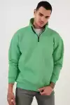 Oversize Yarım Farmuarlı Yakalı Basic SweatShirt - Yeşil