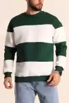 Parçalı Bisiklet Yaka Baskılı SweatShirt - Yeşil