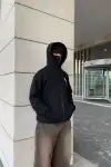 Samuray kapüşonlu ZIP Fermuarlı kapüşonlu SweatShirt - Siyah