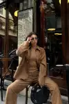 Süet Gömlek Palazzo Pantolon İkili Takım - Kahve