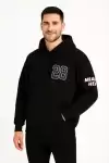Üç İplik Kapüşonlu Ön ve Arka Baskılı SweatShirt hoodie - Siyah