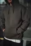 Üç İplik Penye Kapşonlu Basic SweatShirt - Füme