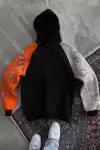 Üç İplik Penye Kapşonlu Parçalı SweatShirt - Siyah