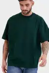Unisex Basic Bisiklet Yaka Oversize T-Shirt - Haki