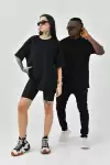 Unisex Basic Bisiklet Yaka Oversize T-Shirt - Siyah