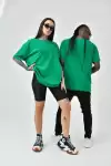 Unisex Basic Bisiklet Yaka Oversize T-Shirt - Yeşil