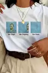 Unisex Baskılı Oversize T-Shirt - Beyaz