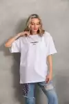 Unisex Baskılı Oversize T-Shirt - Beyaz