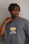 Unisex Baskılı Oversize T-Shirt - Füme