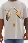 Unisex Baskılı Oversize T-Shirt - Gri