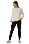 Unisex Bisiklet Yaka Baskılı Beyaz Sweatshirt