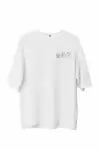 Unisex Bisiklet Yaka Baskılı Oversize T-Shirt - Beyaz