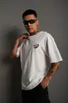 Unisex Bisiklet Yaka Baskılı Oversize T-Shirt - Beyaz