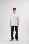 Unisex Bisiklet Yaka Baskılı Oversize T-Shirt - Beyaz