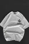 Unisex Bisiklet Yaka Baskılı Oversize T-Shirt - Beyaz