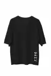 Unisex Bisiklet Yaka Baskılı Oversize T-Shirt - Siyah