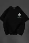 Unisex Bisiklet Yaka Baskılı Oversize T-Shirt - Siyah