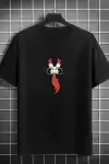 Unisex Bisiklet Yaka Baskılı Oversize T-Shirt - Siyah
