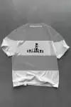Unisex Bisiklet Yaka Baskılı Parçalı Oversize T-Shirt - Gri