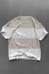 Unisex Bisiklet Yaka Parçalı T-Shirt - Bej
