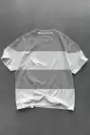 Unisex Bisiklet Yaka Parçalı T-Shirt - Gri