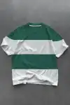 Unisex Bisiklet Yaka Parçalı T-Shirt - Yeşil