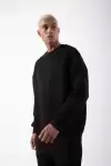 Unisex Biskilet Yaka Üç İplik SweatShirt - Siyah
