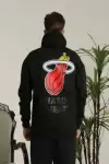 Unisex Kapşonlu Baskılı Sweetshirt - Siyah