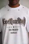 Unisex Kuşgözü Detaylı Baskılı Oversize T-Shirt - Beyaz