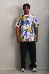 Unisex Oversize Baskılı Bisiklet Yaka T-Shirt - Beyaz