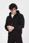 Unisex Tam Fermuarlı Kapşonlu  SweatShirt - Siyah