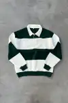 Unisex Üç İplik Parçalı Yakalı SweatShirt - Yeşil