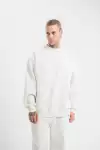 Unisex Uzun Kol Bisiklet Yaka Yıkamalı SweatShirt - Beyaz