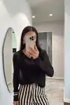 V Yaka uzun Kollu Triko ince Bluz - Siyah