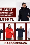 5 Adet Kapüşonlu İçi Polarlı Regular Kalıp Erkek Sweatshirt