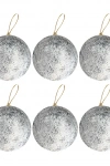 5cm Simli Strafor Top Ağaç Süsü 6lı Gümüş