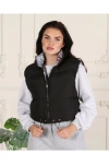 Kadın Siyah - Yılan Desen Çift Taraflı Crop Full Dolum Şişme Yelek