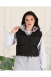Kadın Siyah - Yılan Desen Çift Taraflı Crop Full Dolum Şişme Yelek